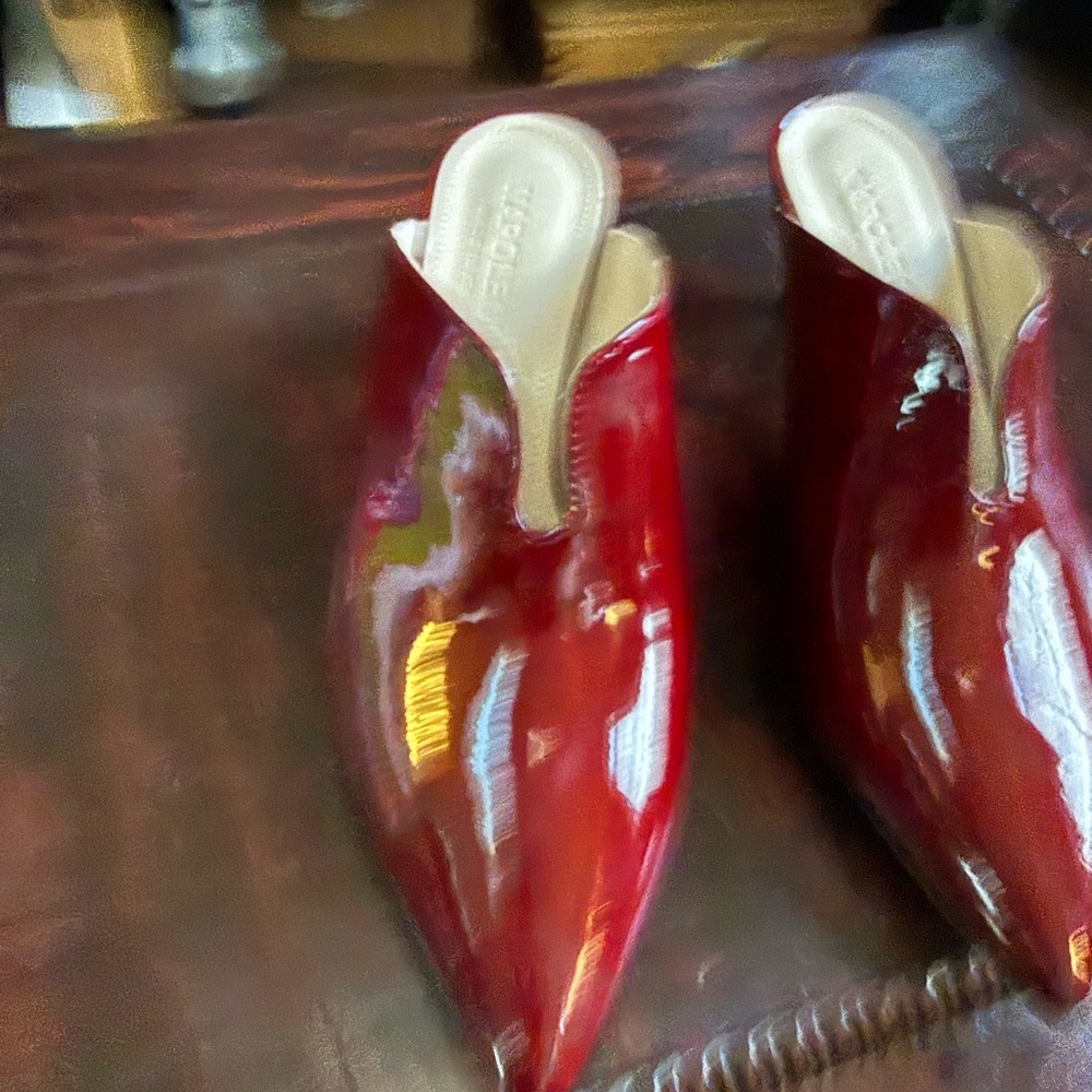 Napoleoni Red Patent Leather Mules Pointed Toe Kitten Heel Size 39 Made in Italy - Picture 13 of 14